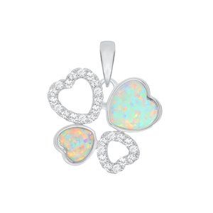 Silver 925 Cubic Zirconia Heart Opal Pendant